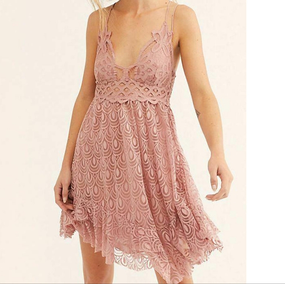 Free People FP One Adella Burnout Slip Dress Lace Strappy Mini Pink Small S - Picture 1 of 11